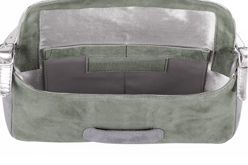 Dark brown and pistachio green women's dress handbag, matching pumps and belts. Rear view - Florence KOOIJMAN